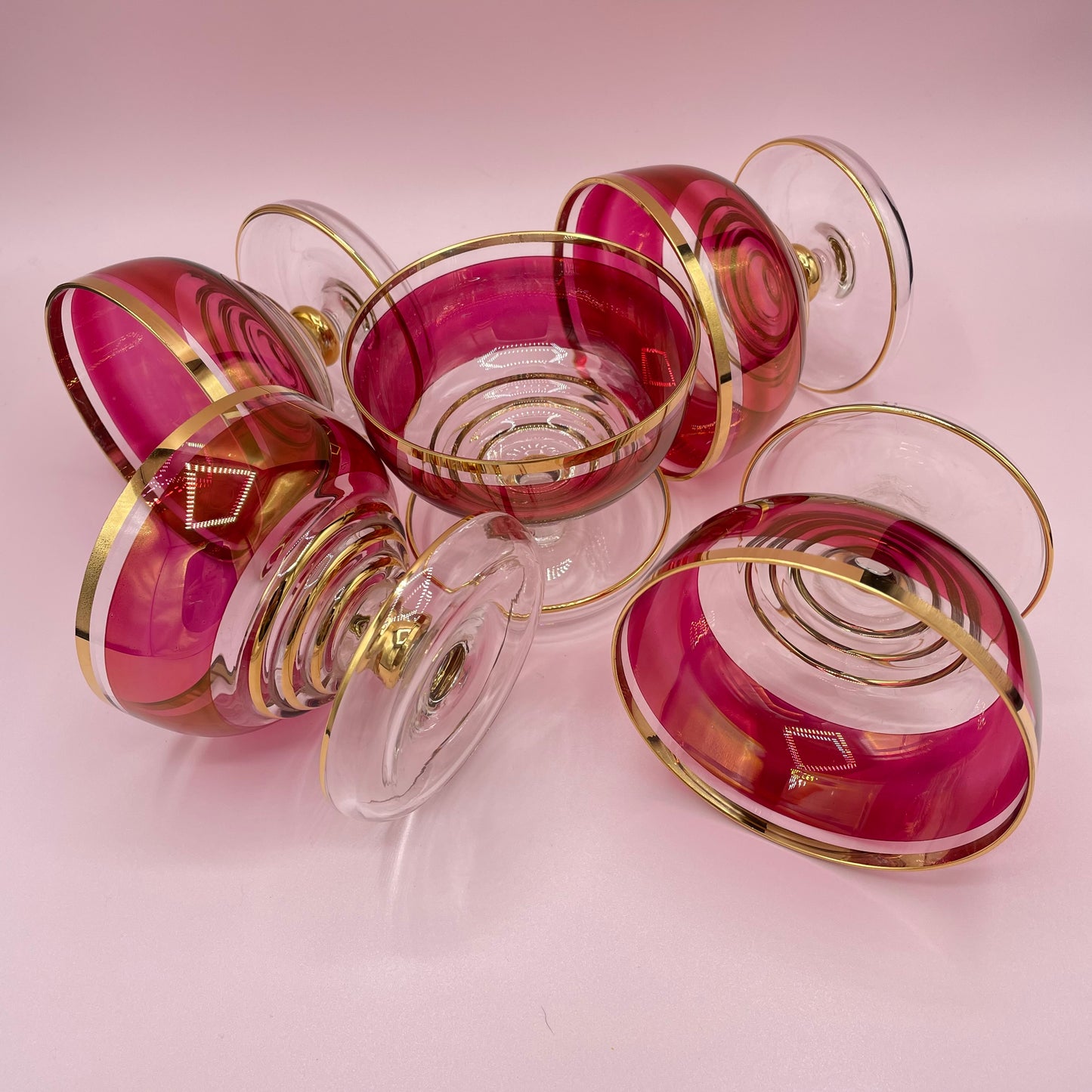 Cranberry Glass Bowls x5