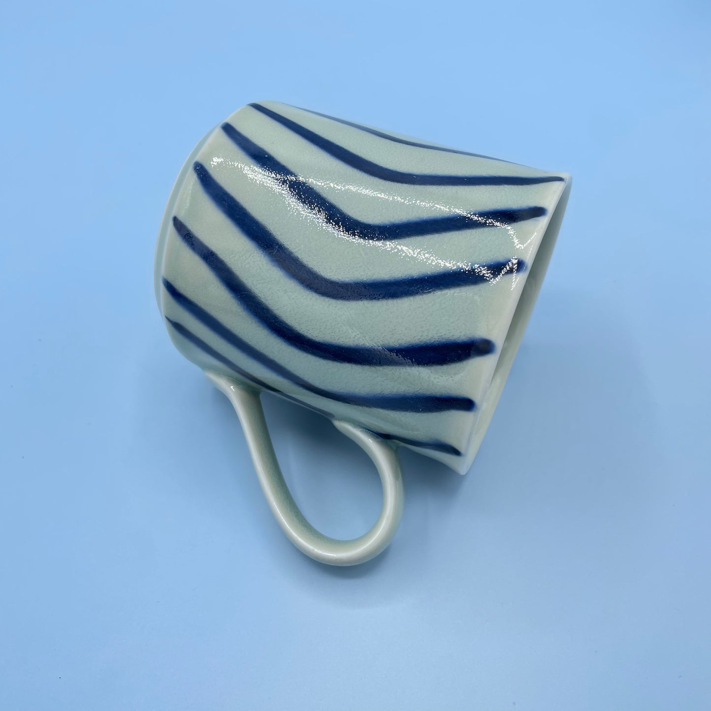 Vintage Cream & Blue Stripe Mug