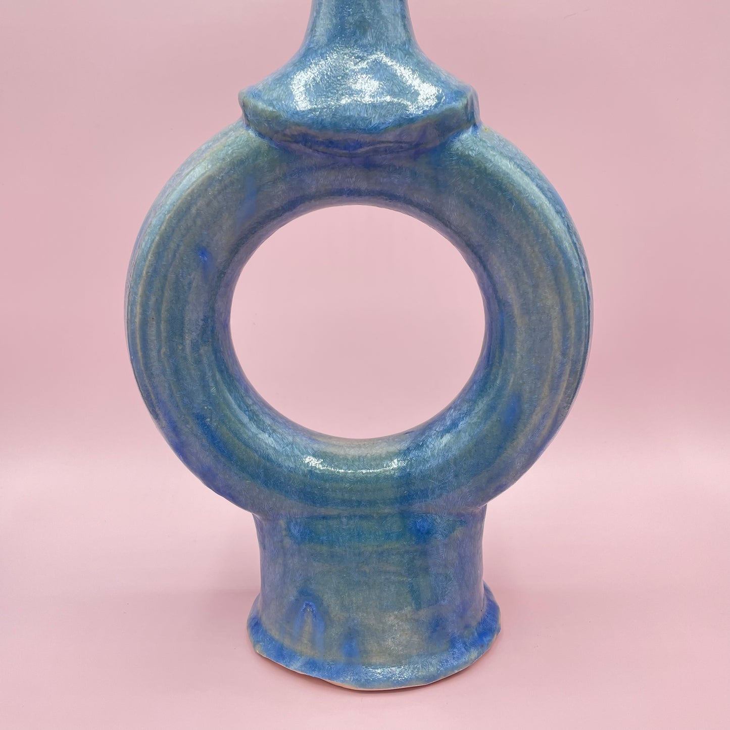 Crystal Glazed Ceramic Blue 'O' Shaped Vase (Large)