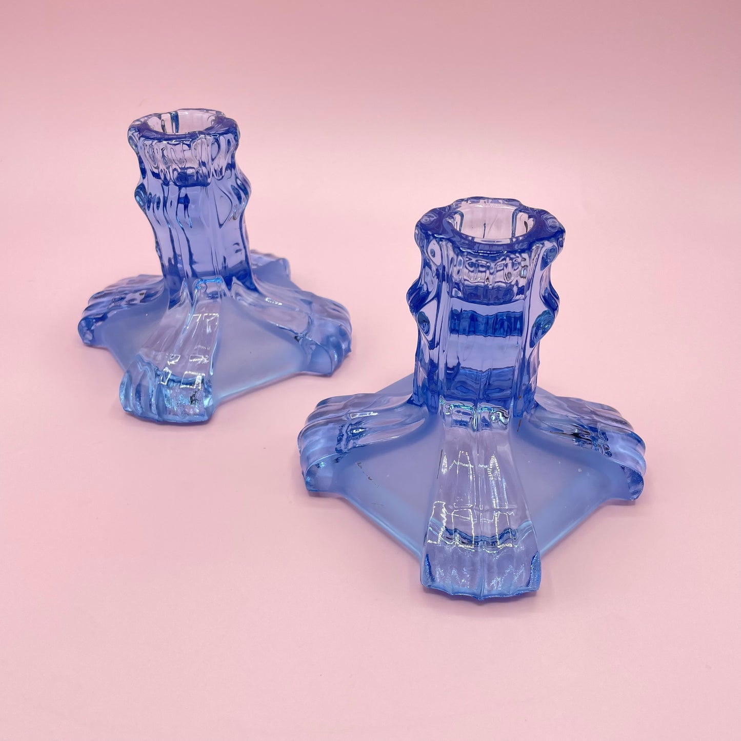 Blue Square Based Candle Holder (Pair)