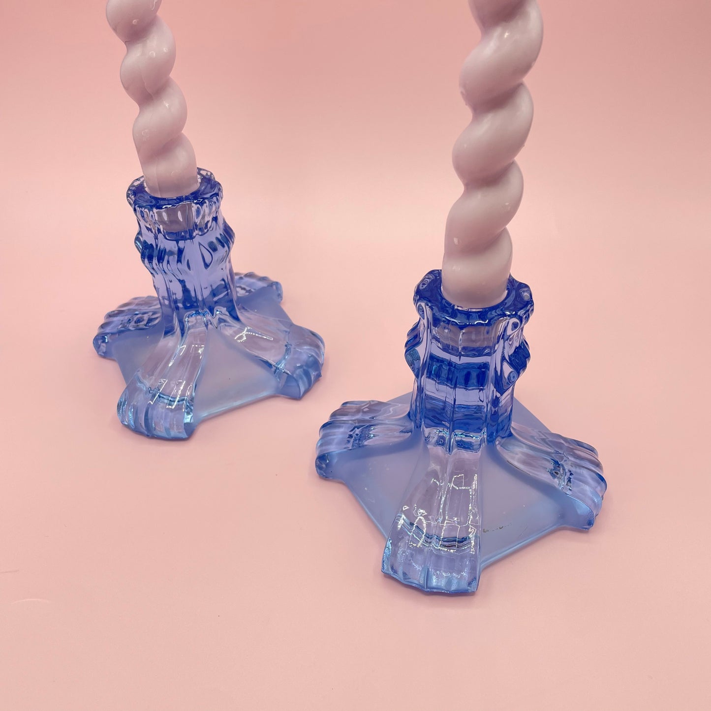 Blue Square Based Candle Holder (Pair)