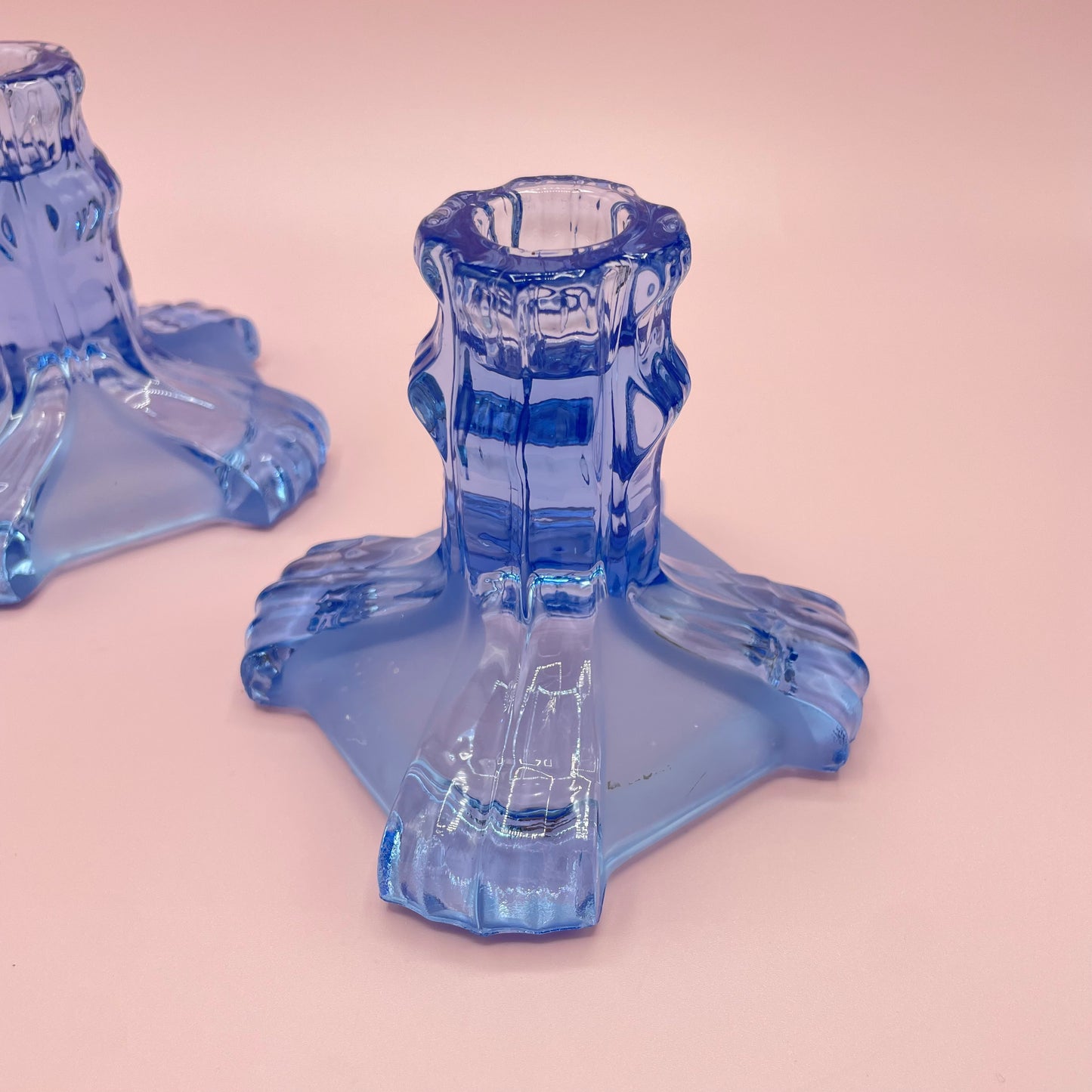 Blue Square Based Candle Holder (Pair)