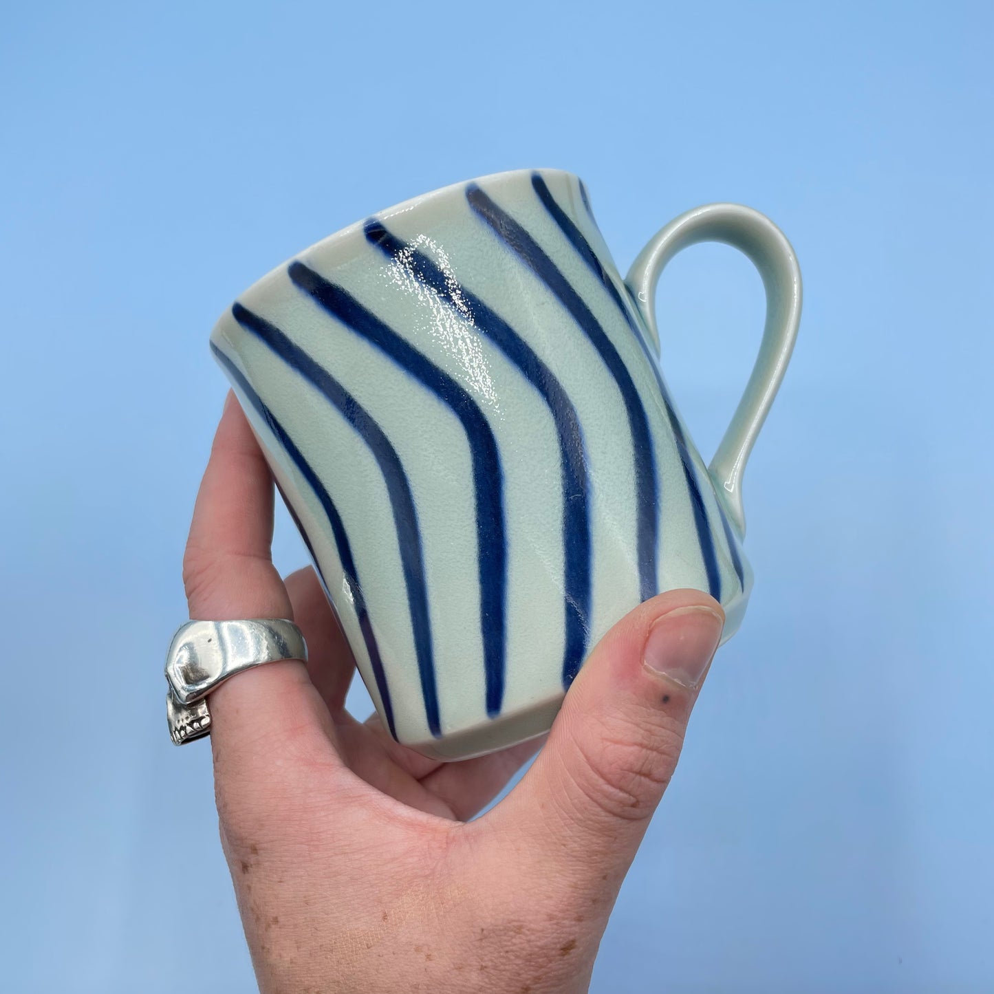 Vintage Cream & Blue Stripe Mug