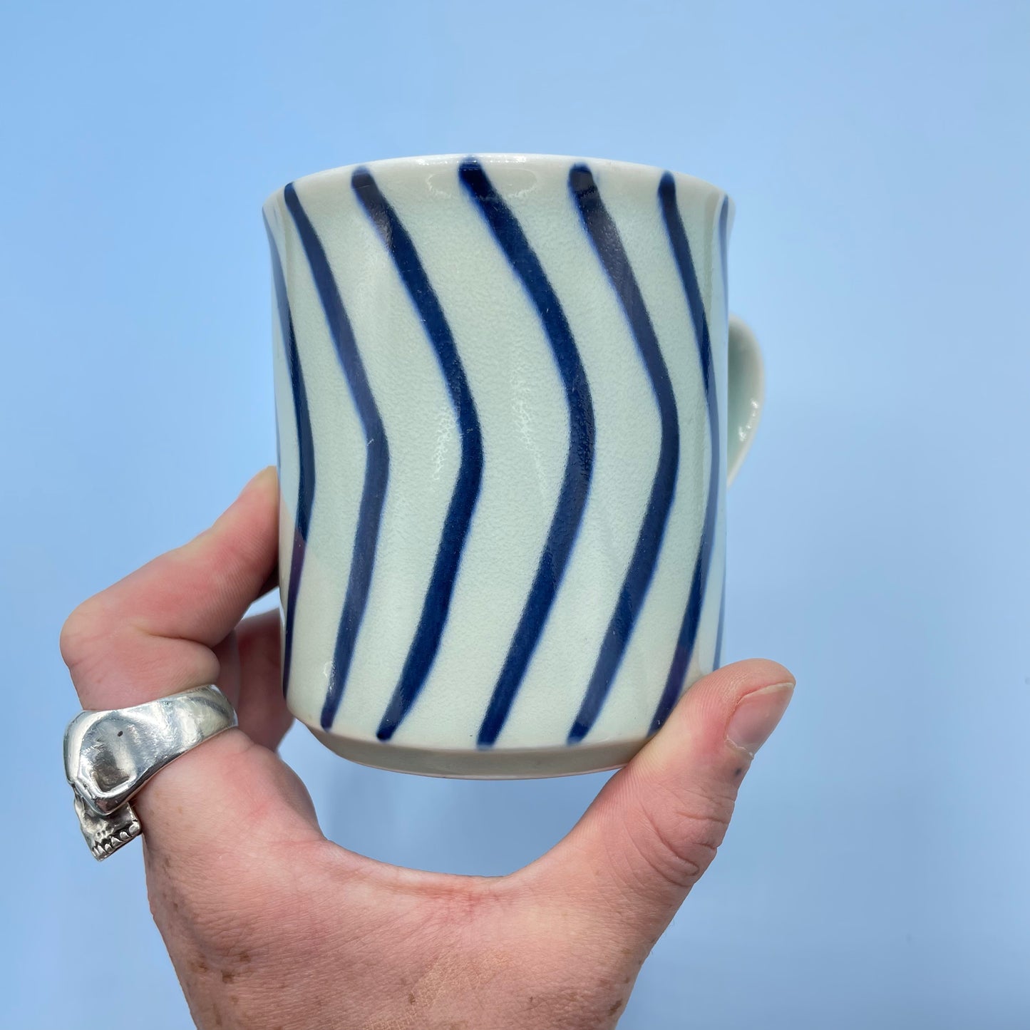 Vintage Cream & Blue Stripe Mug