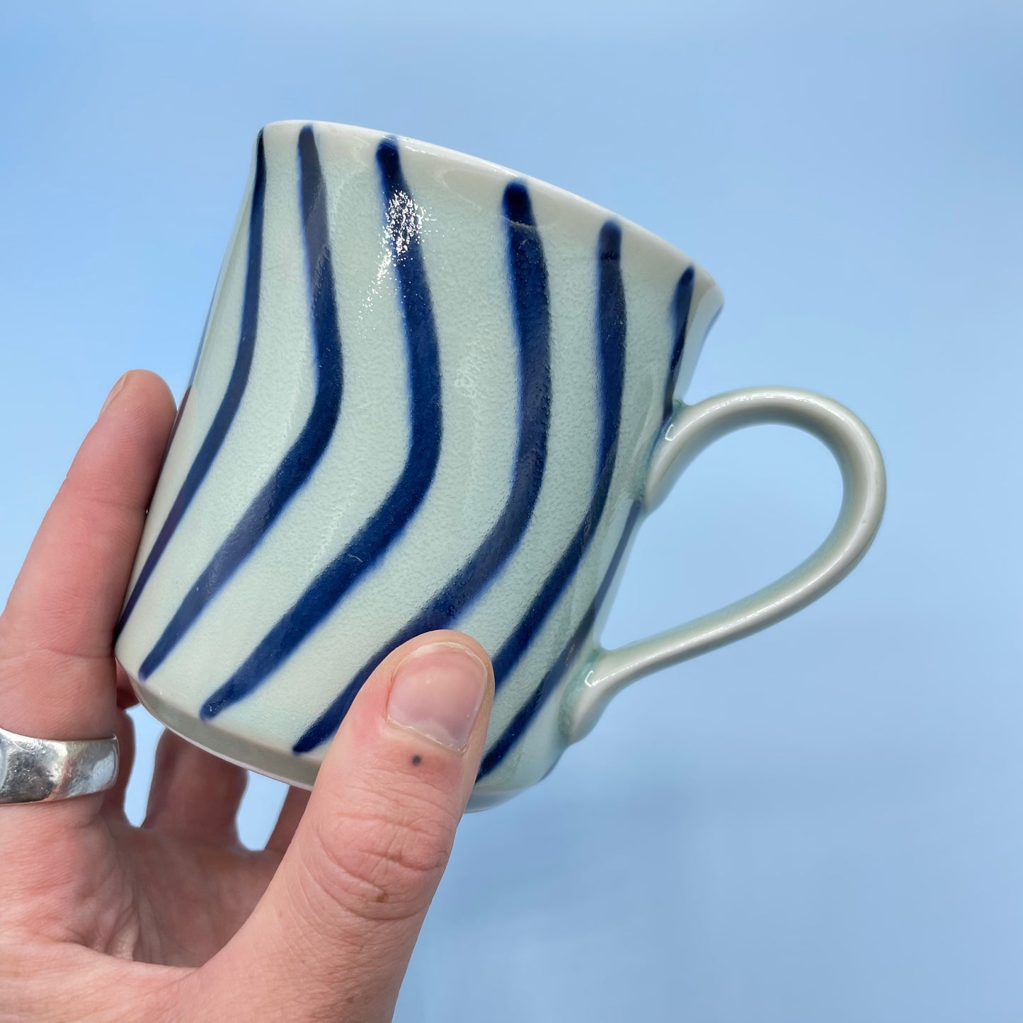 Vintage Cream & Blue Stripe Mug