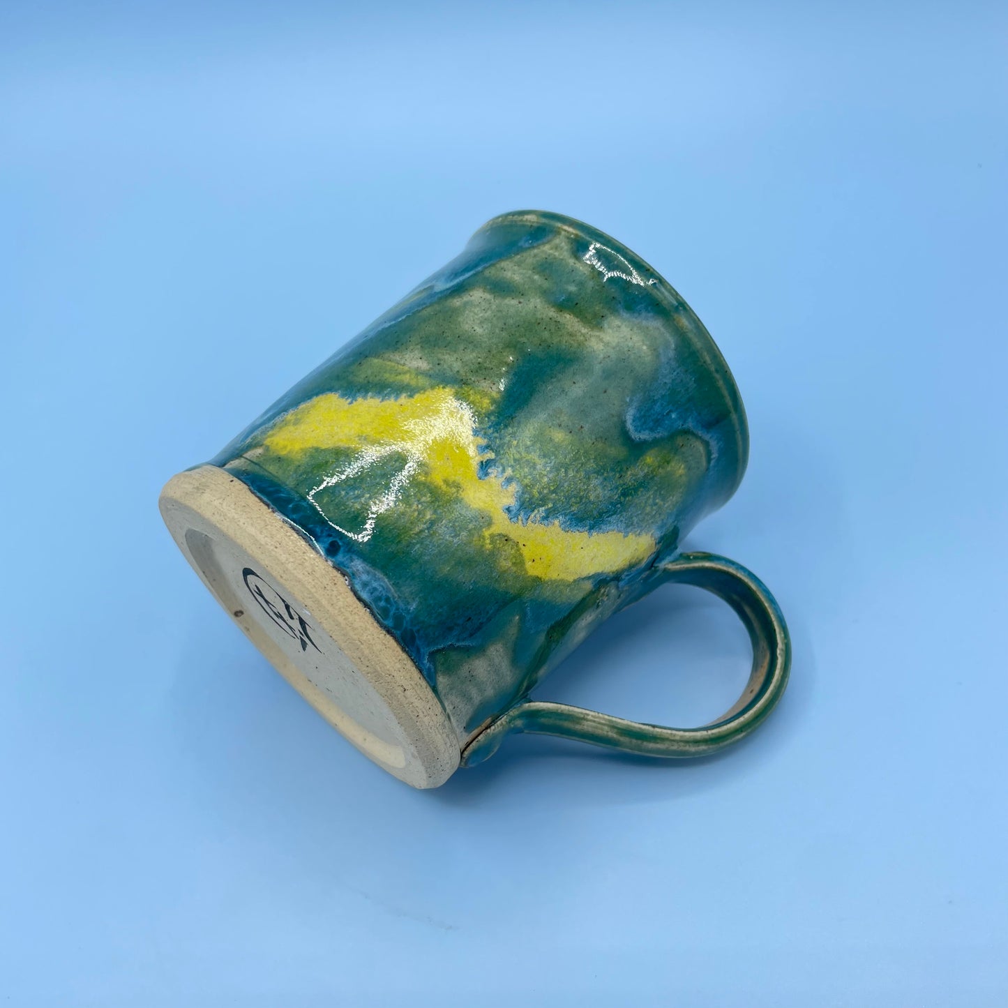 Blue Yellow Drip Glaze Mug