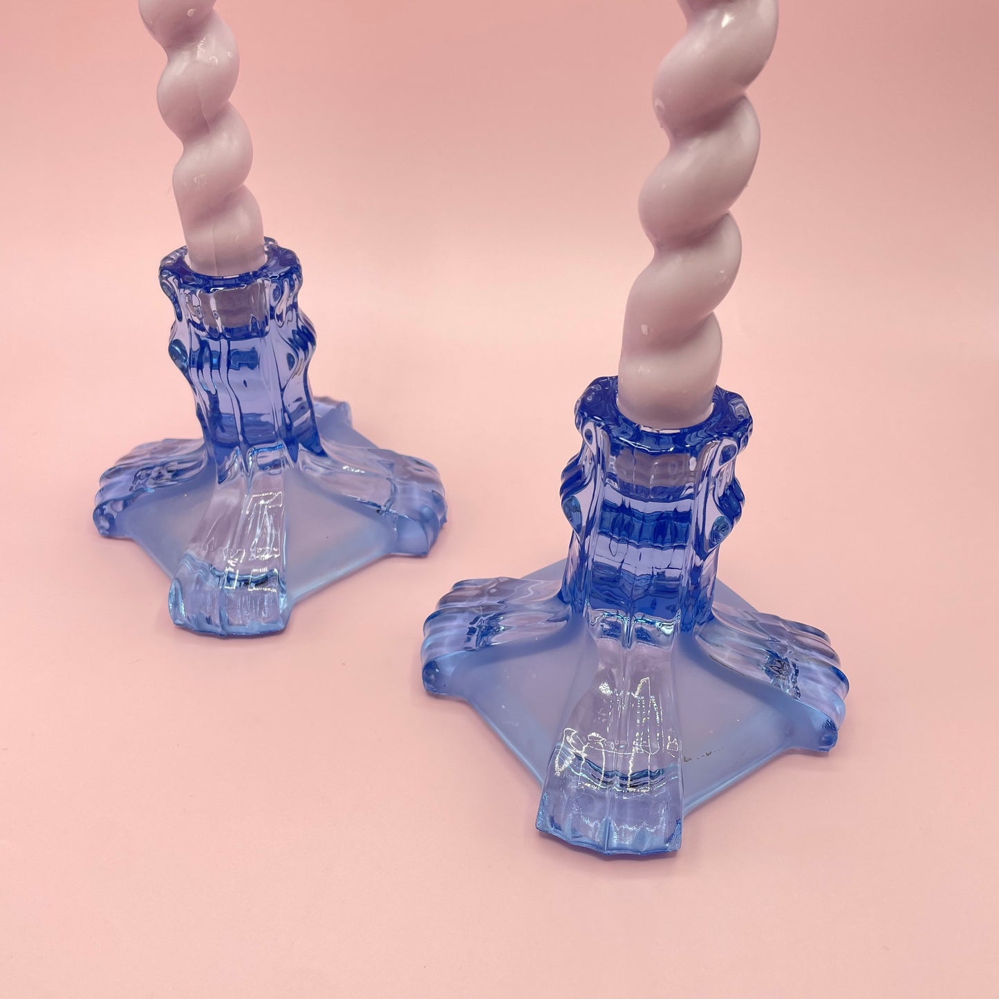 Blue Square Based Candle Holder (Pair)