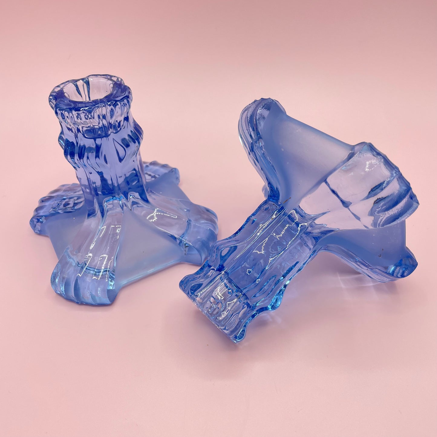 Blue Square Based Candle Holder (Pair)