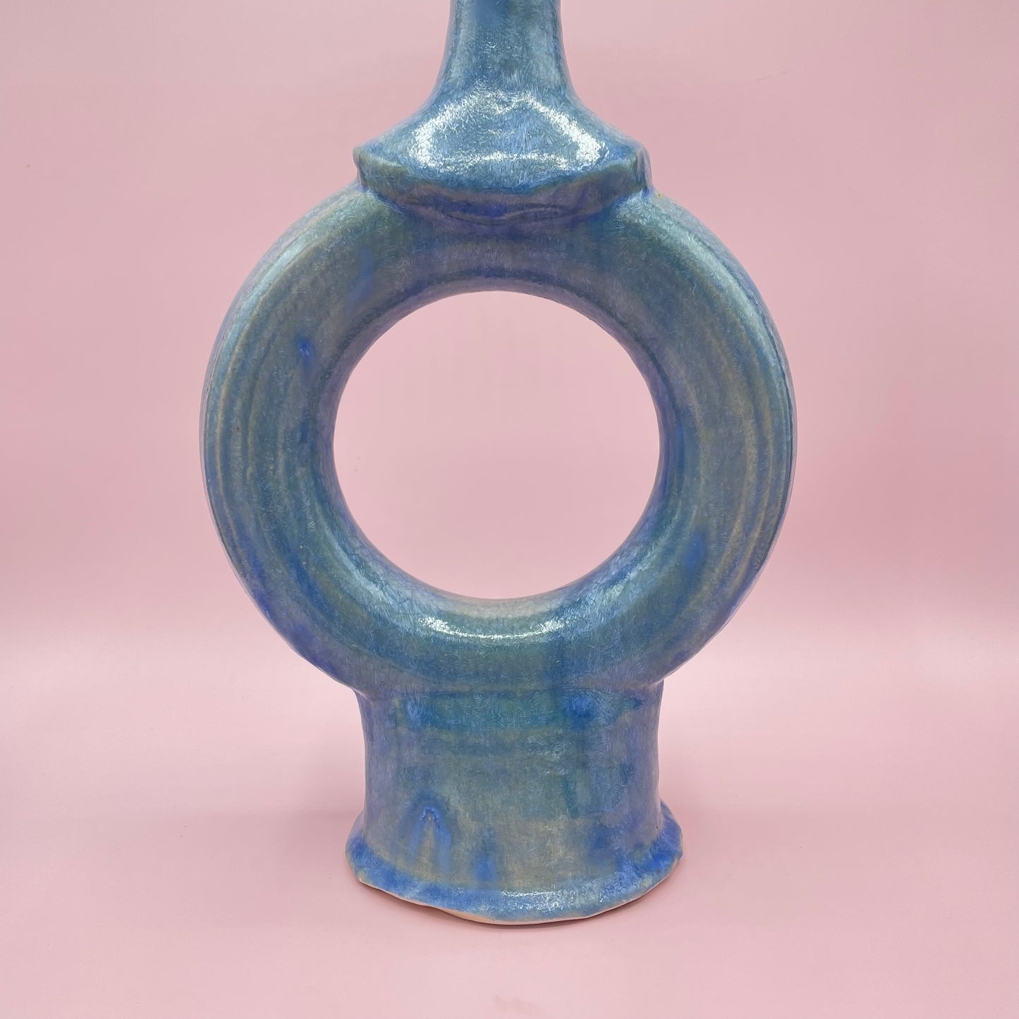 Crystal Glazed Ceramic Blue 'O' Shaped Vase (Large)