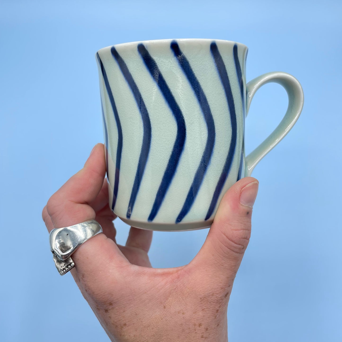 Vintage Cream & Blue Stripe Mug