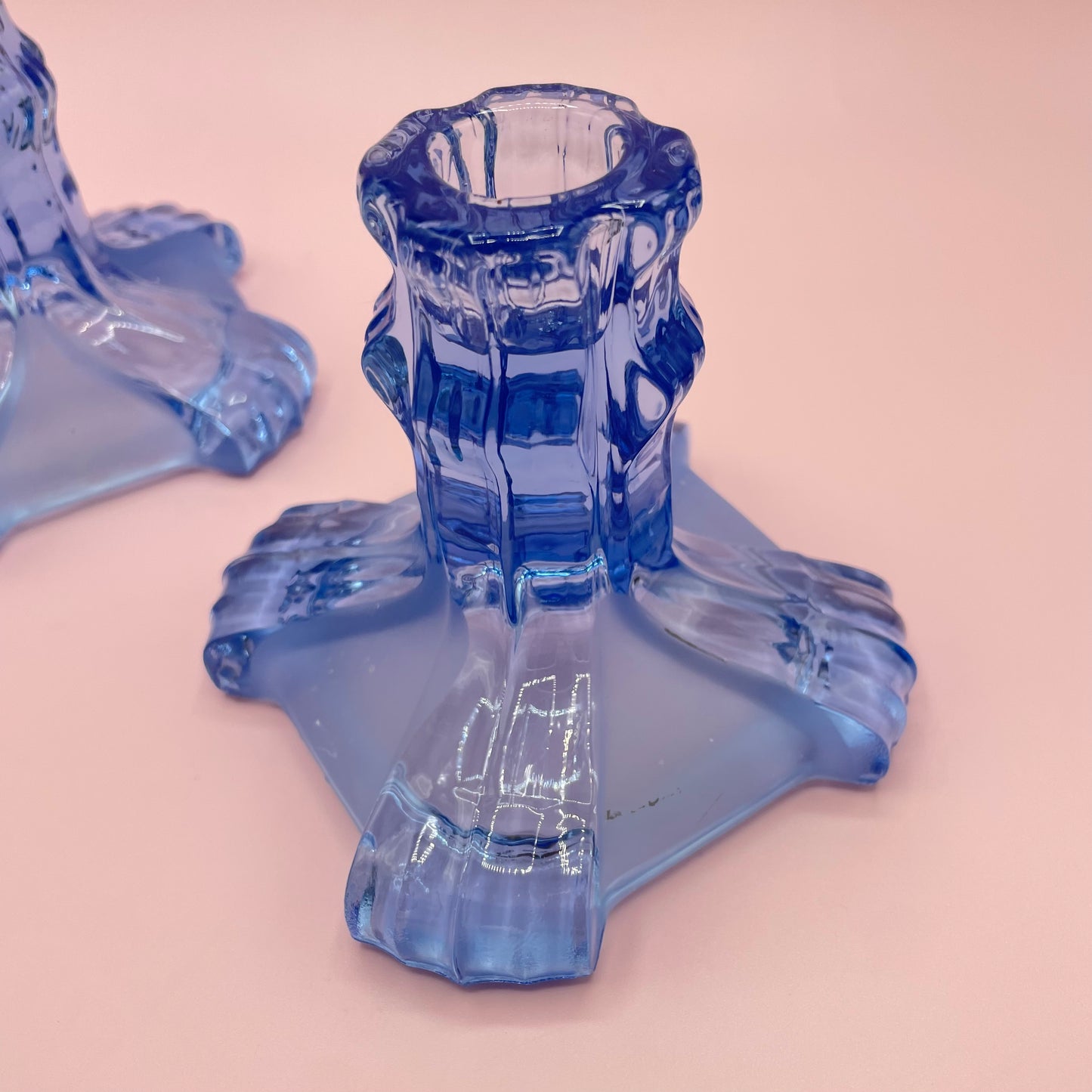 Blue Square Based Candle Holder (Pair)