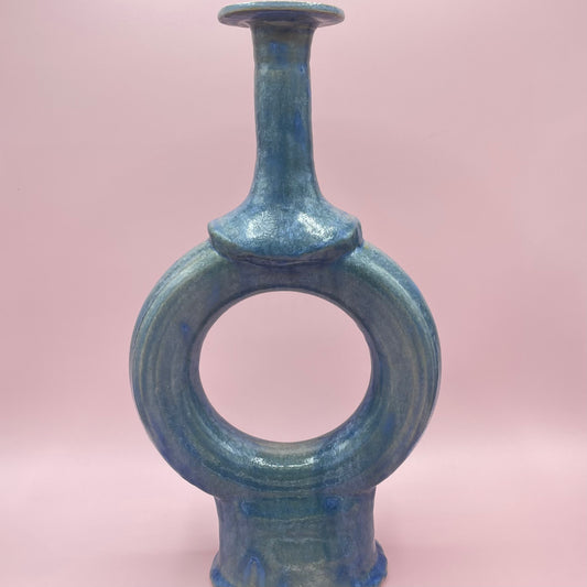 Crystal Glazed Ceramic Blue 'O' Shaped Vase (Large)