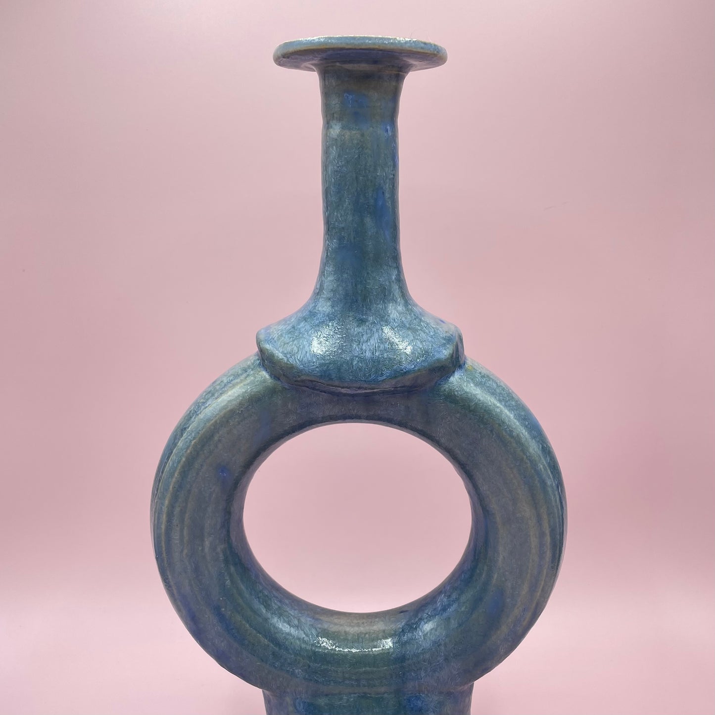 Crystal Glazed Ceramic Blue 'O' Shaped Vase (Large)