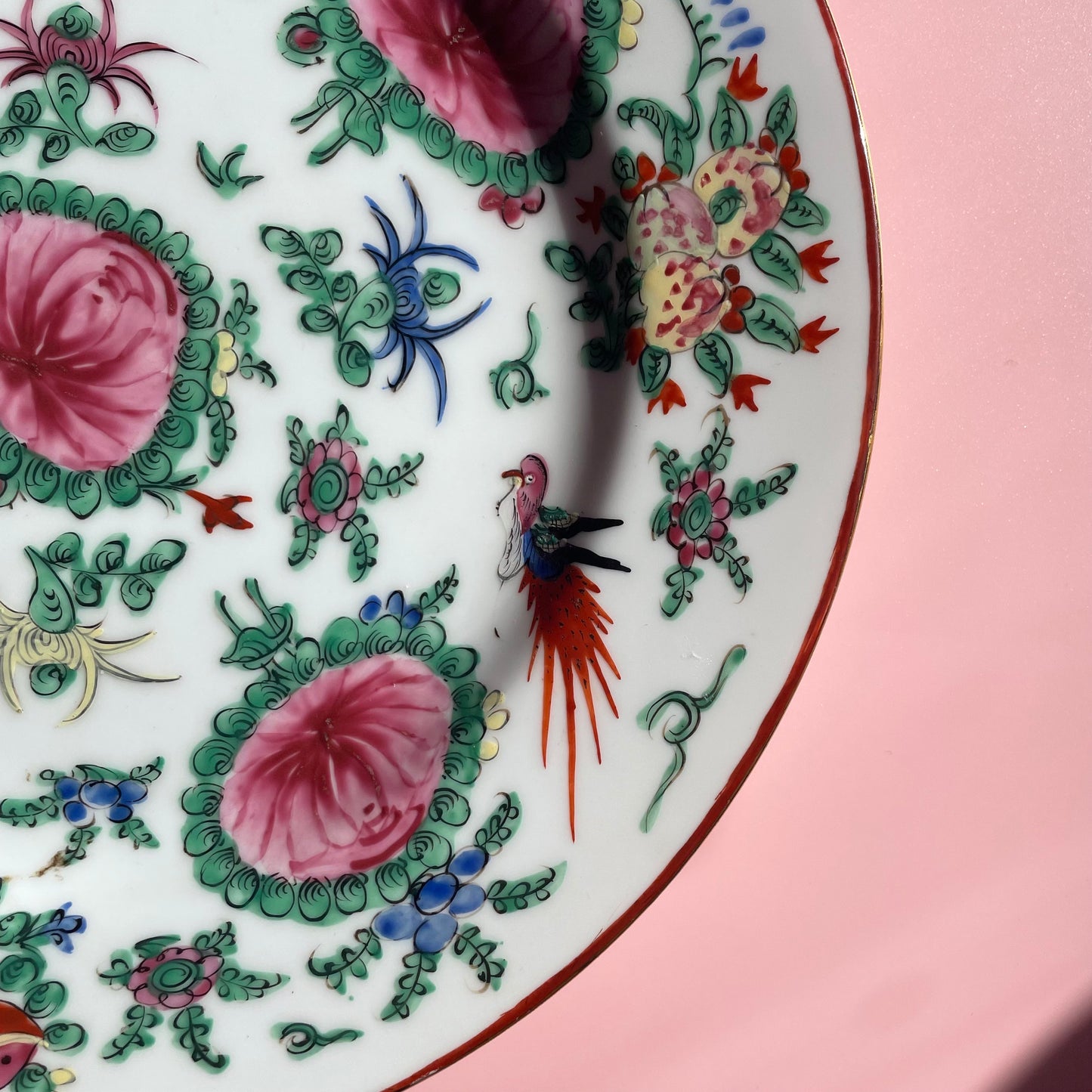 Pink & Green Oriental Plate Medium