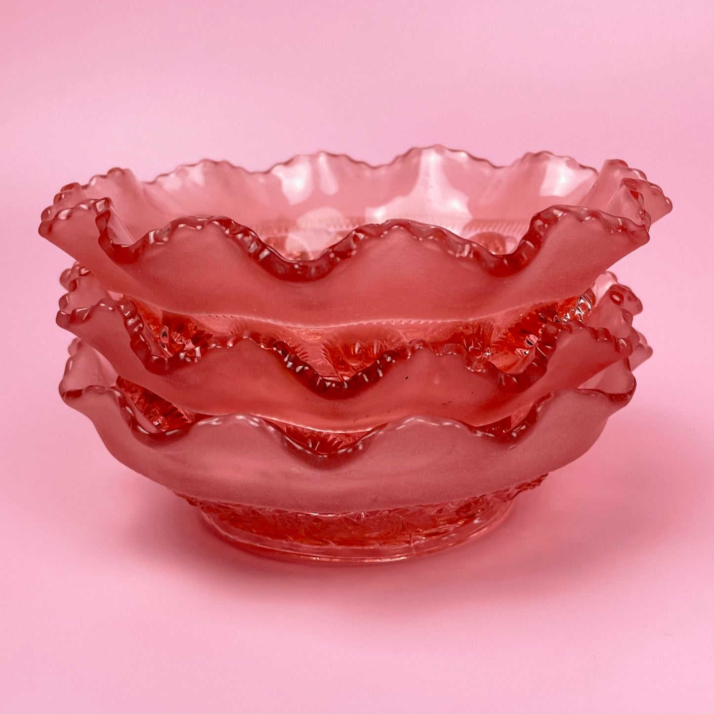 Pink Slumped Vintage Glass Bowls x 3