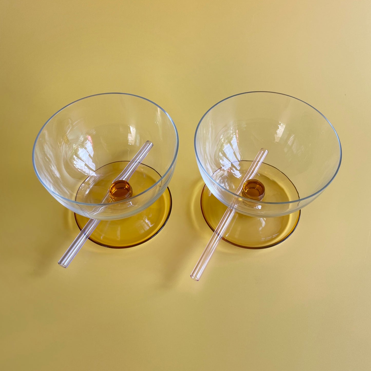 Vintage Sundae Glasses With Amber Drip Tray (Pair)