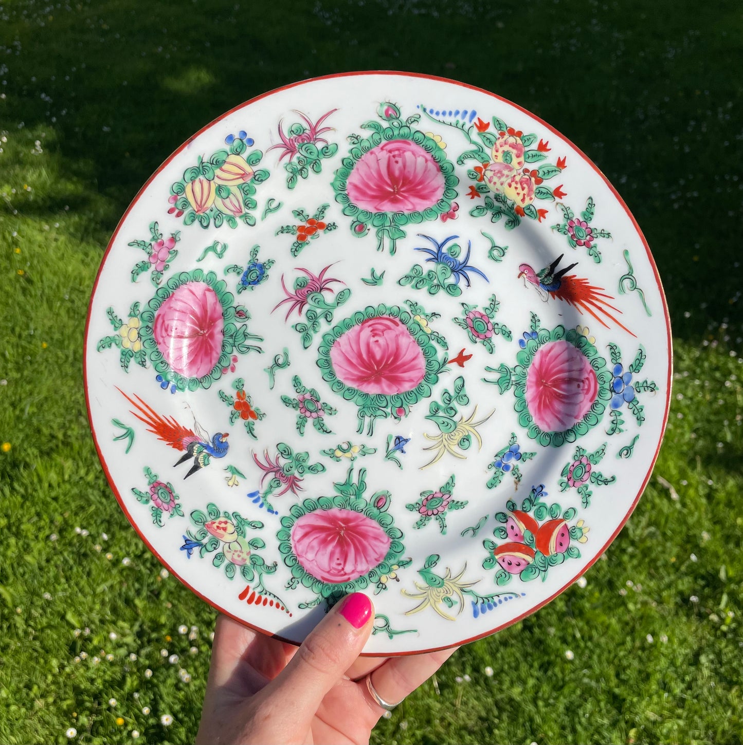 Pink & Green Oriental Plate Medium