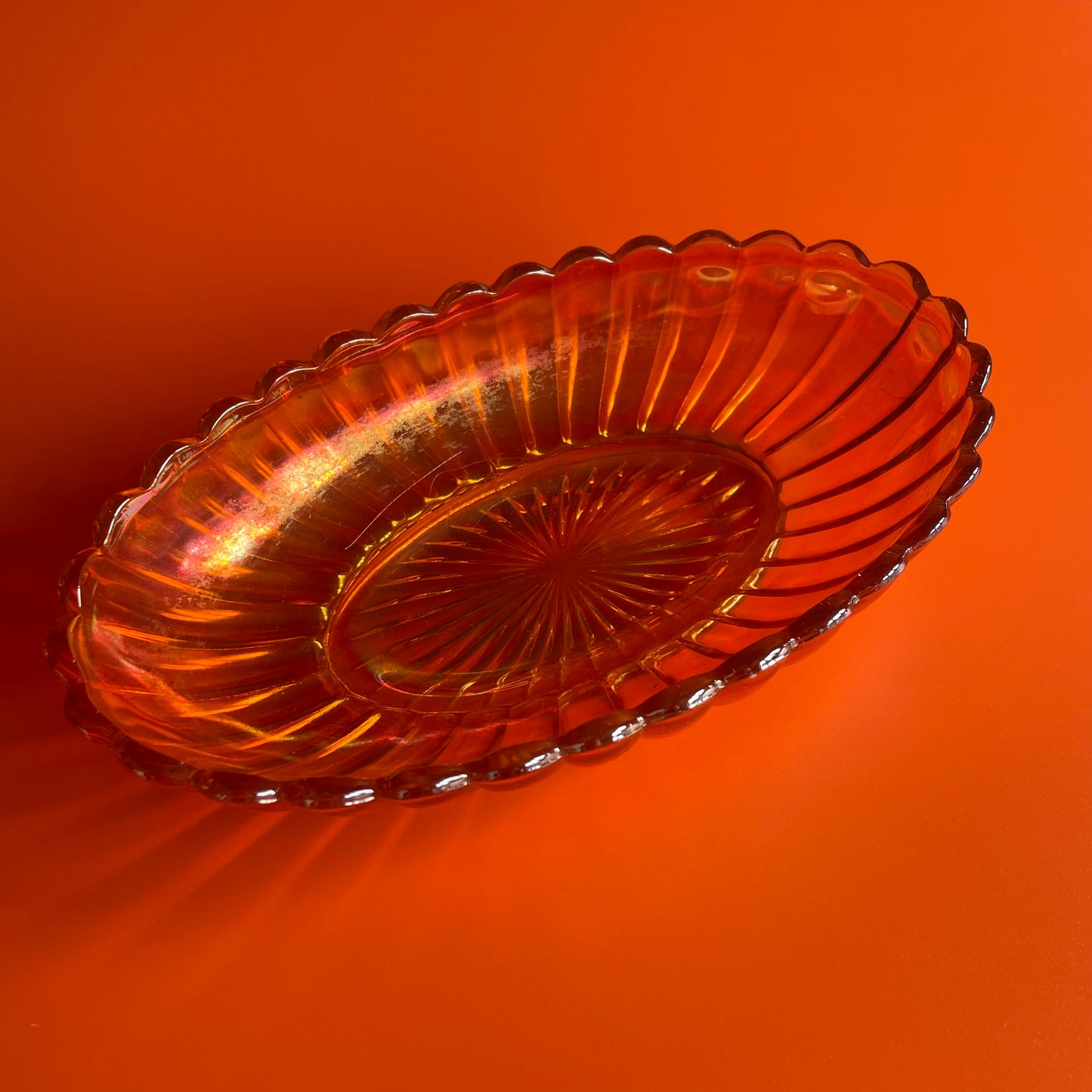 Orange Carnival Glass Bowl Oblong