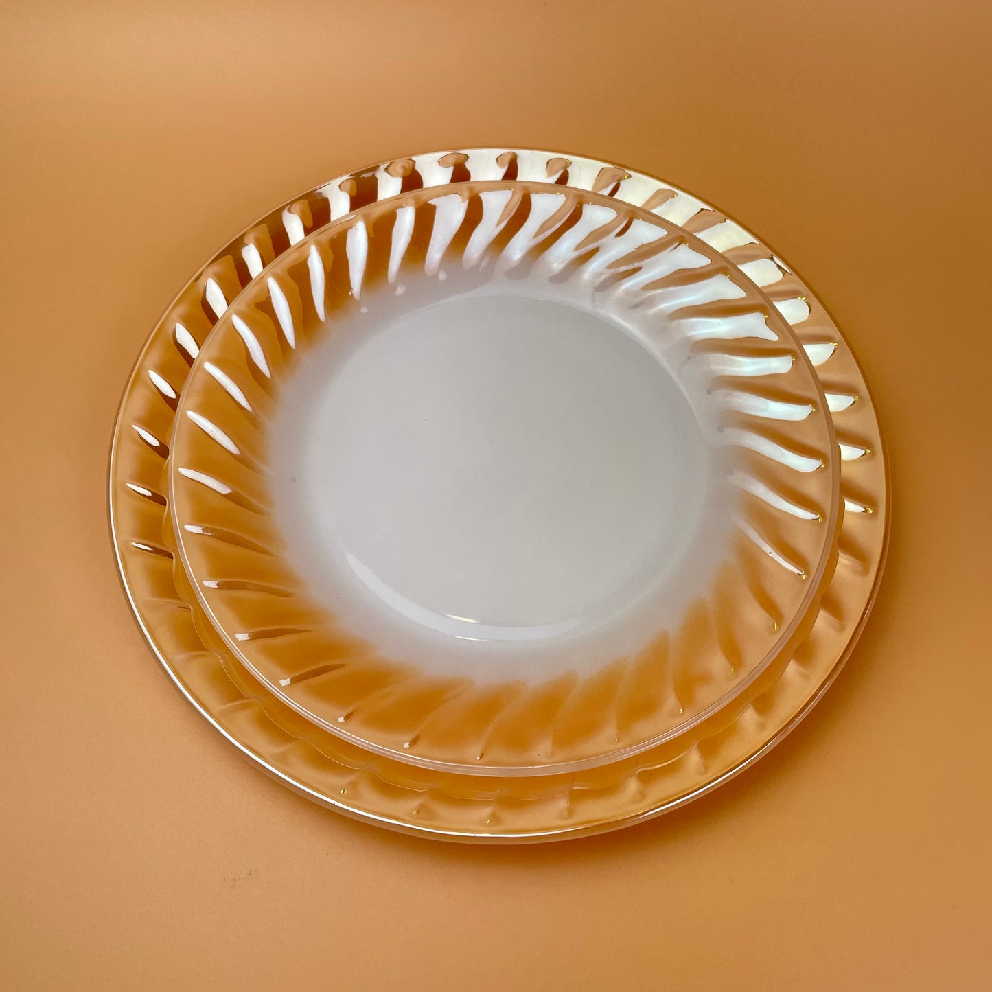 Fire King Grill Peach & White Lustre Milk Glass Side Plate (Pair)