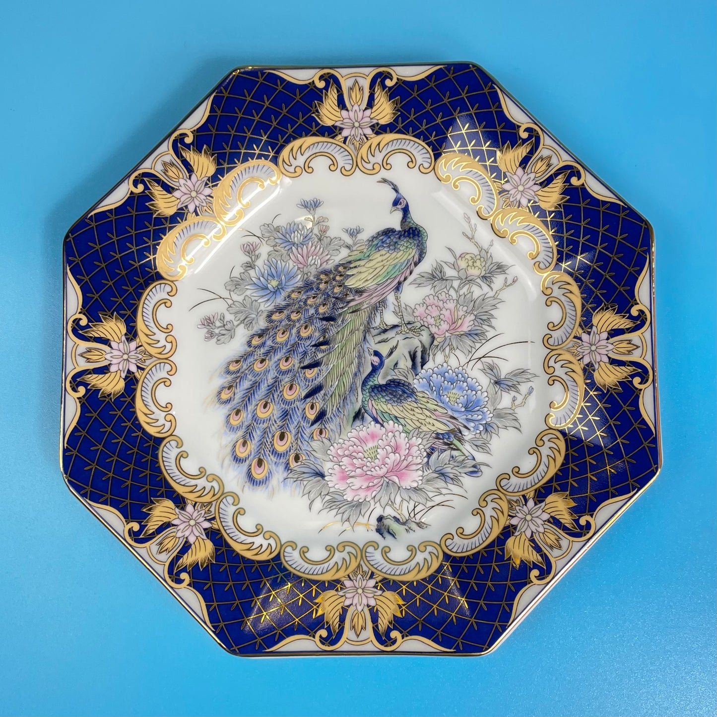 Blue Ceramic Peacock Octagonal Plate