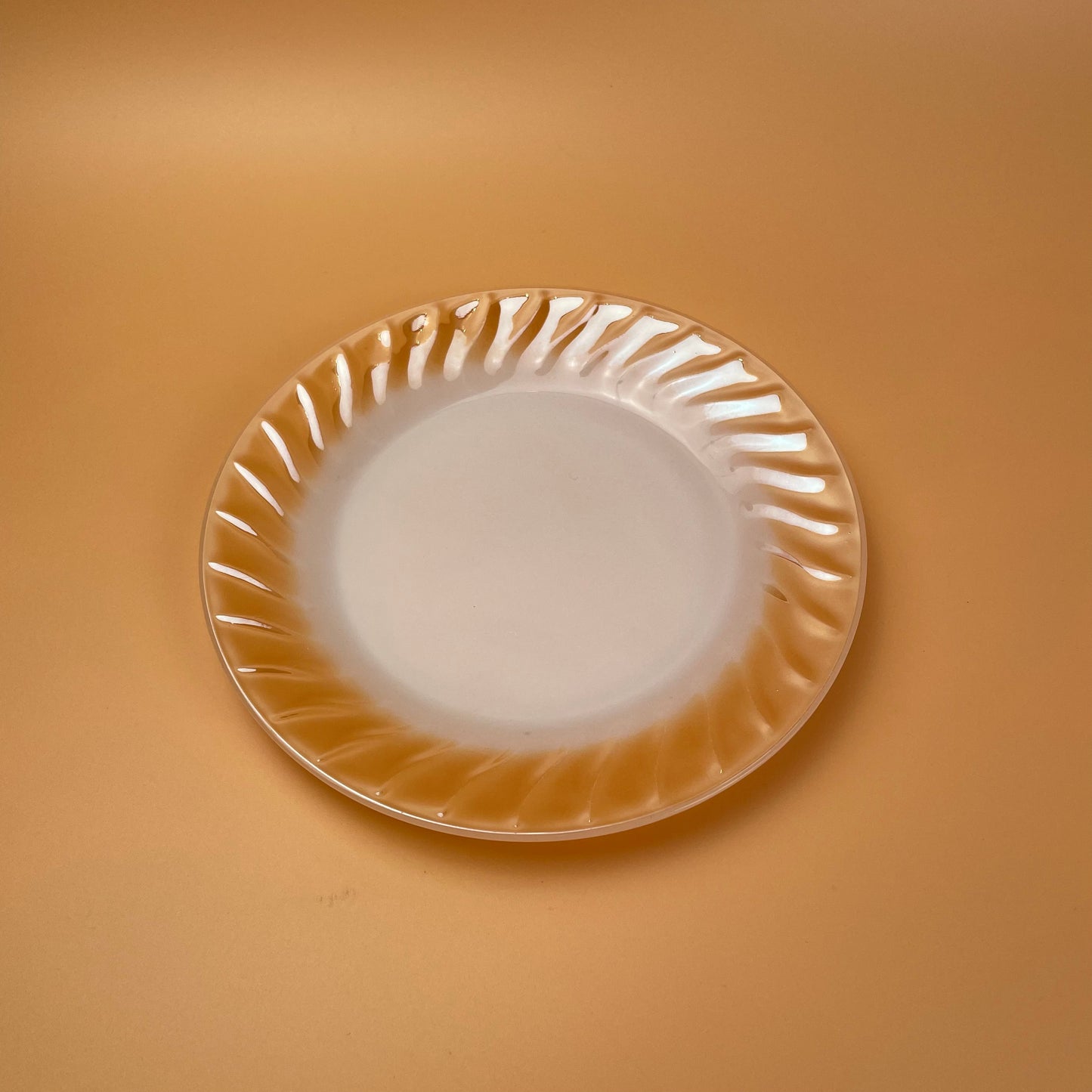 Fire King Grill Peach & White Lustre Milk Glass Side Plate (Pair)