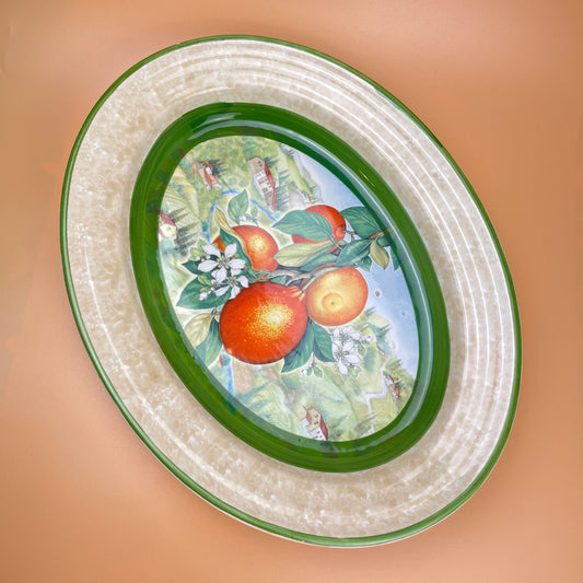 Italian Green Ceramic Serving Platter Oranges