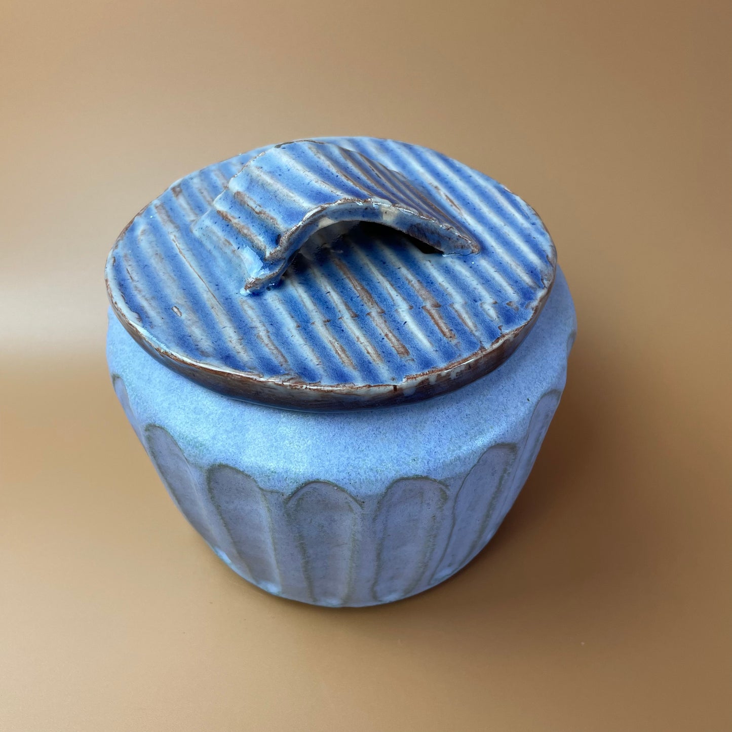 Rustic Style Blue Pottery Pot With Lid