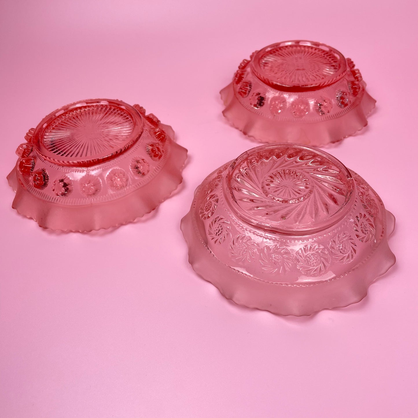 Pink Slumped Vintage Glass Bowls x 3