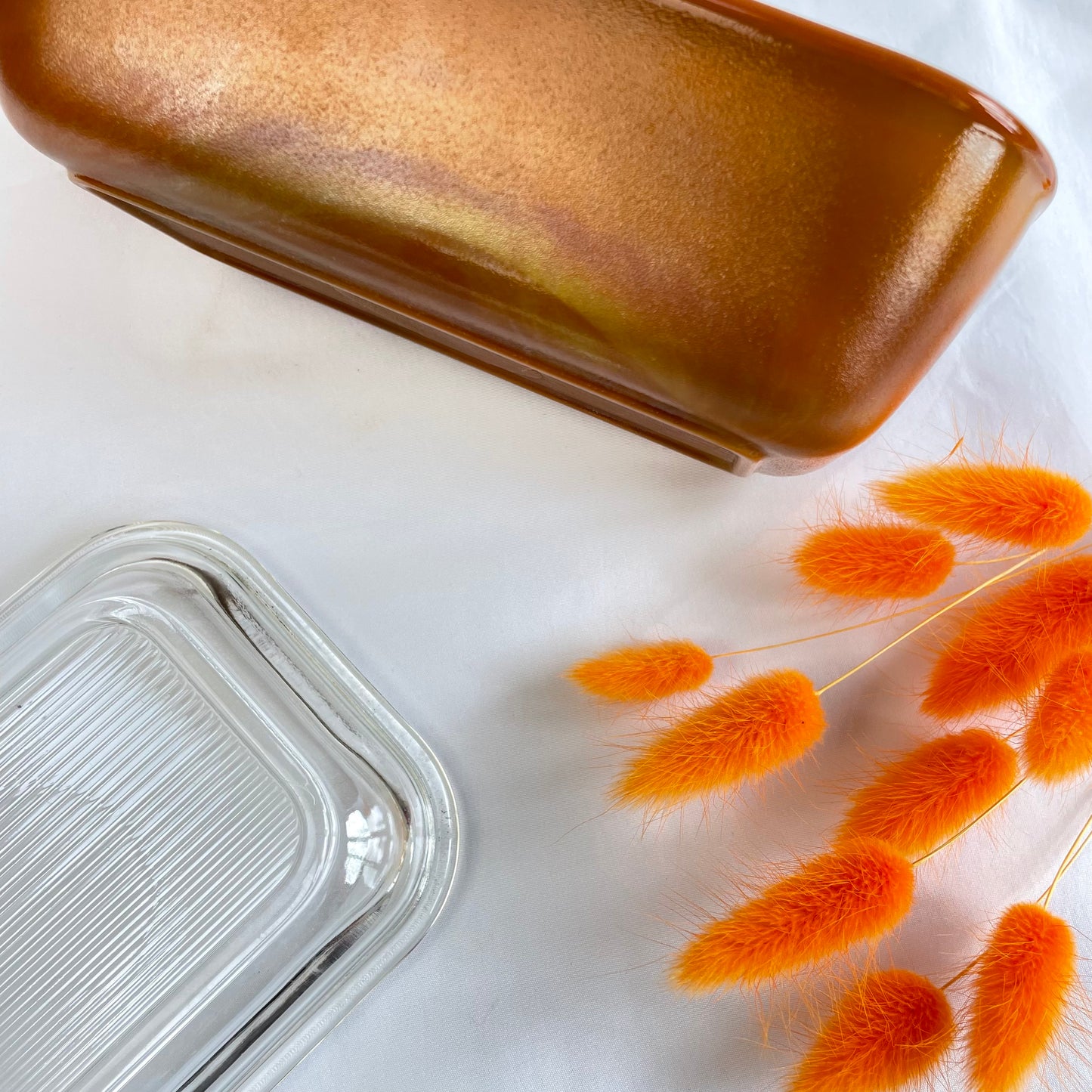 Arcopal Toffee Iridescent Glass Butter Dish