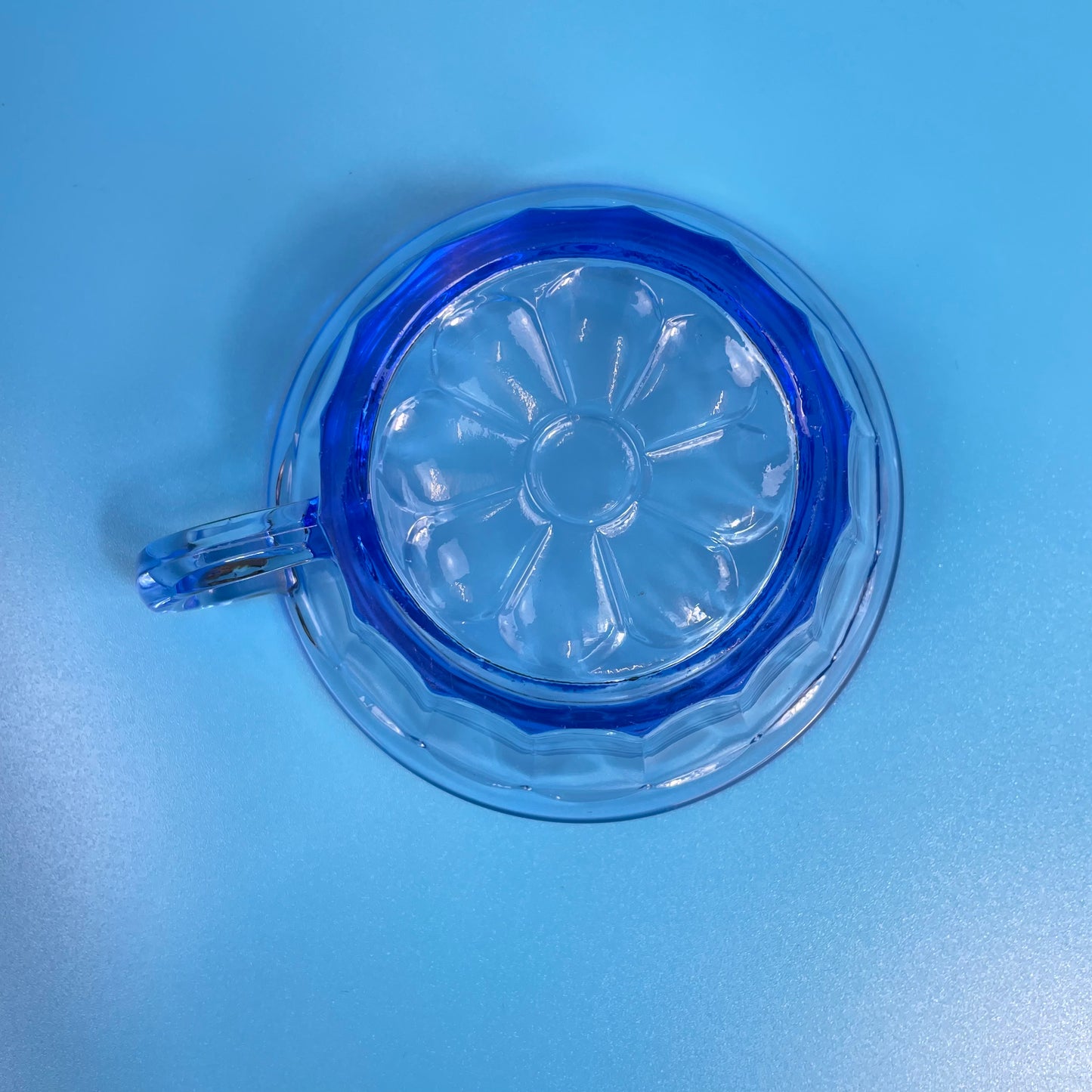 Blue Glass Tea Cup Flower Design