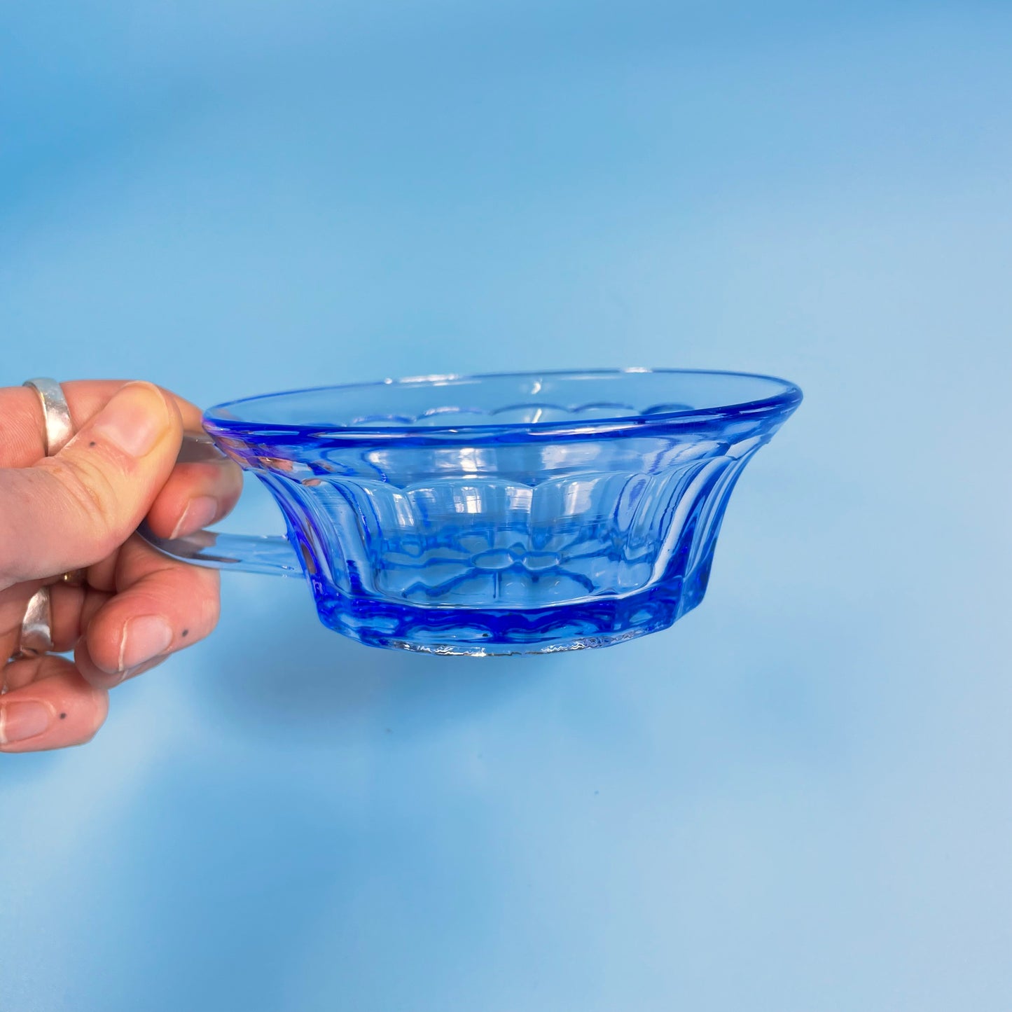 Blue Glass Tea Cup Flower Design