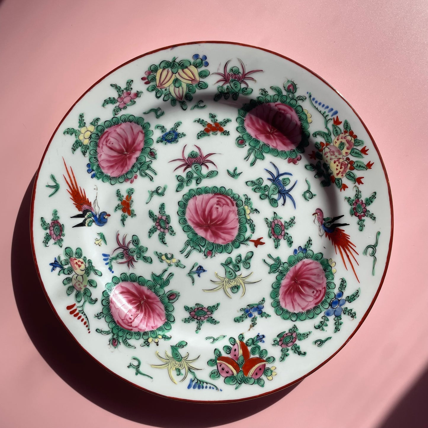 Pink & Green Oriental Plate Medium