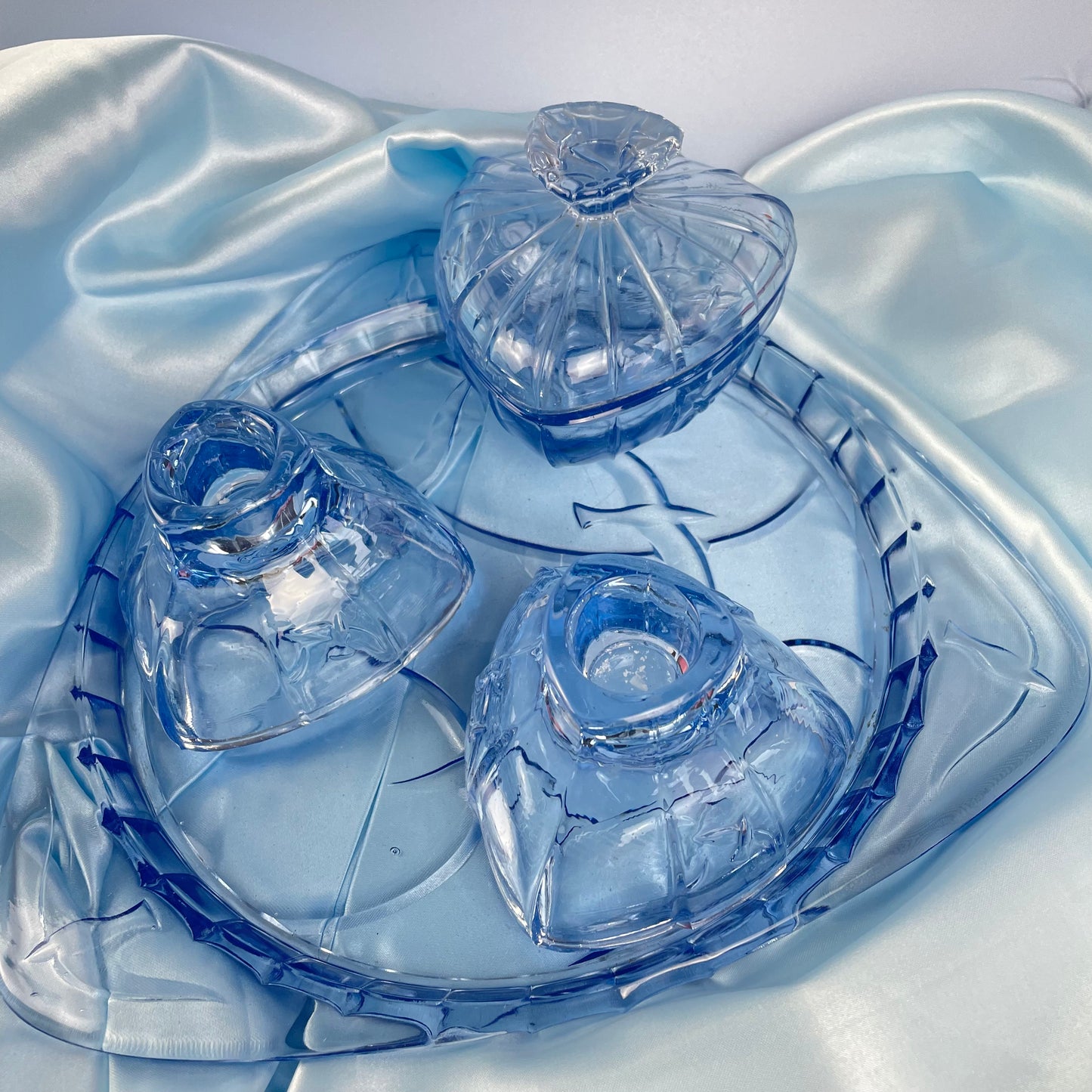 Blue Glass Dressing Table Set