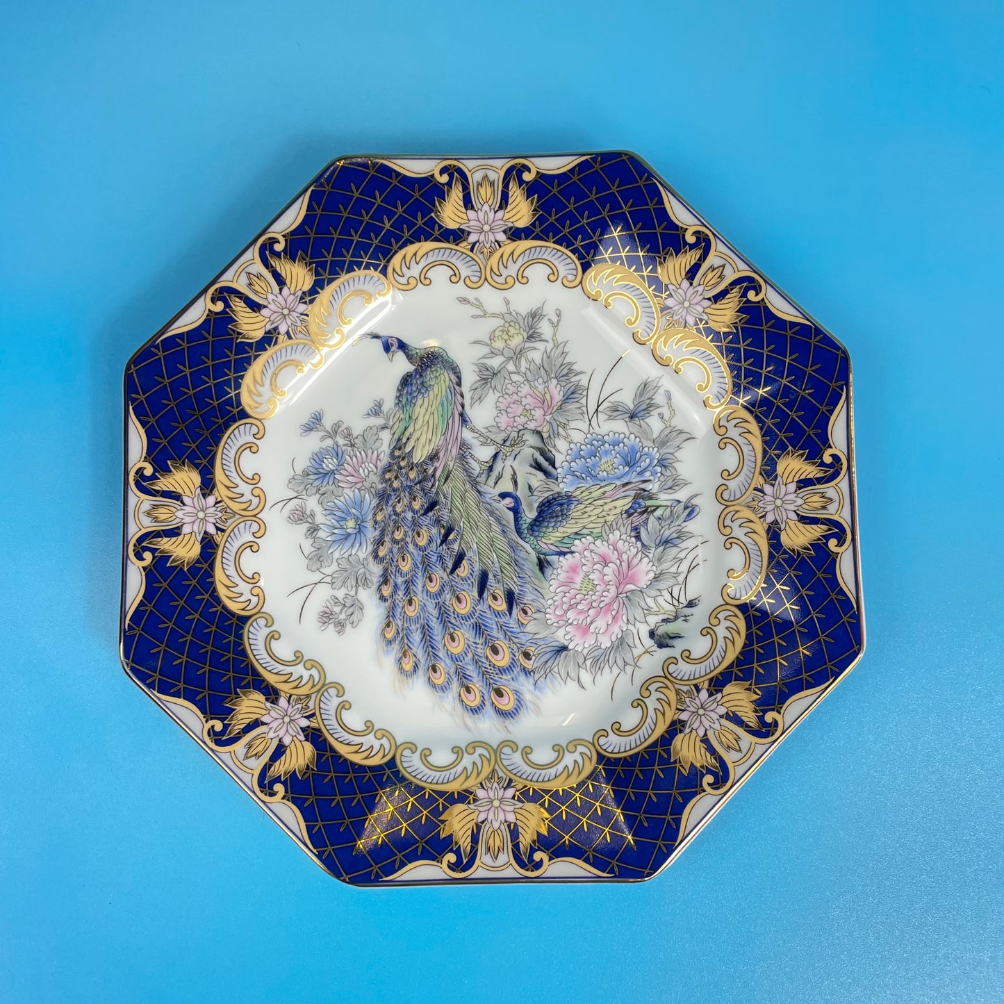 Blue Ceramic Peacock Octagonal Plate