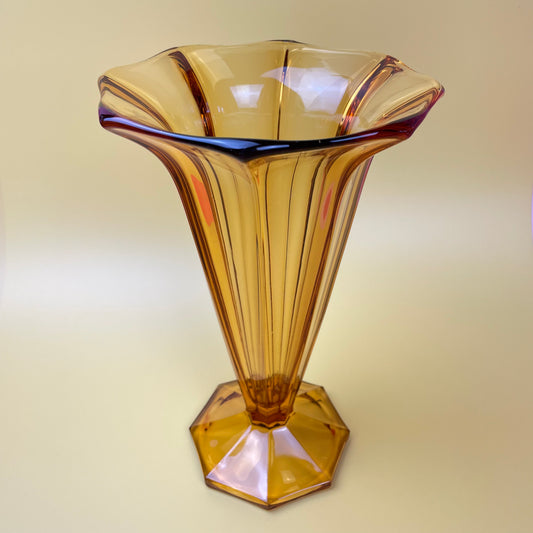 Amber Art Deco Fluted Vase Large