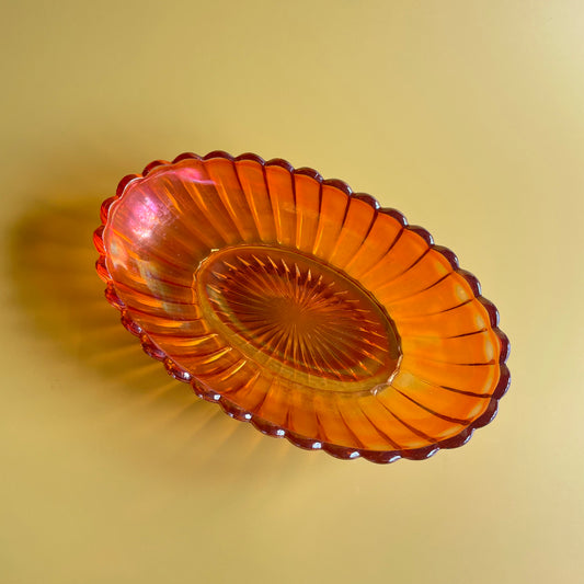 Orange Carnival Glass Bowl Oblong