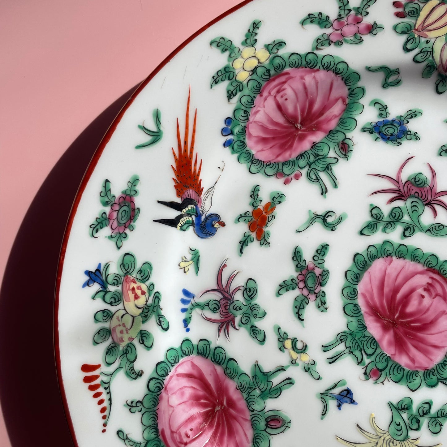 Pink & Green Oriental Plate Medium