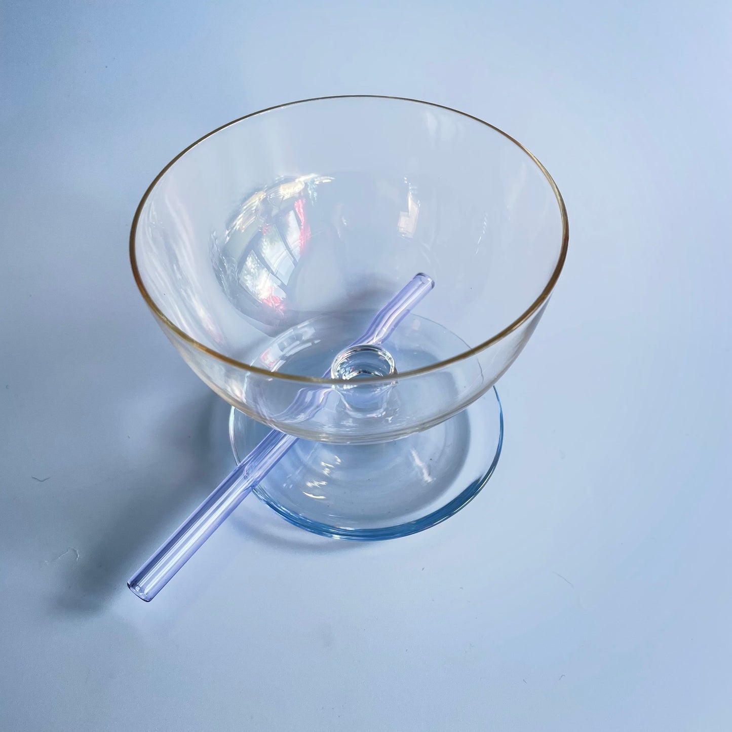 Light Blue Tinted Vintage Sundae Glasses With Drip Tray x 5