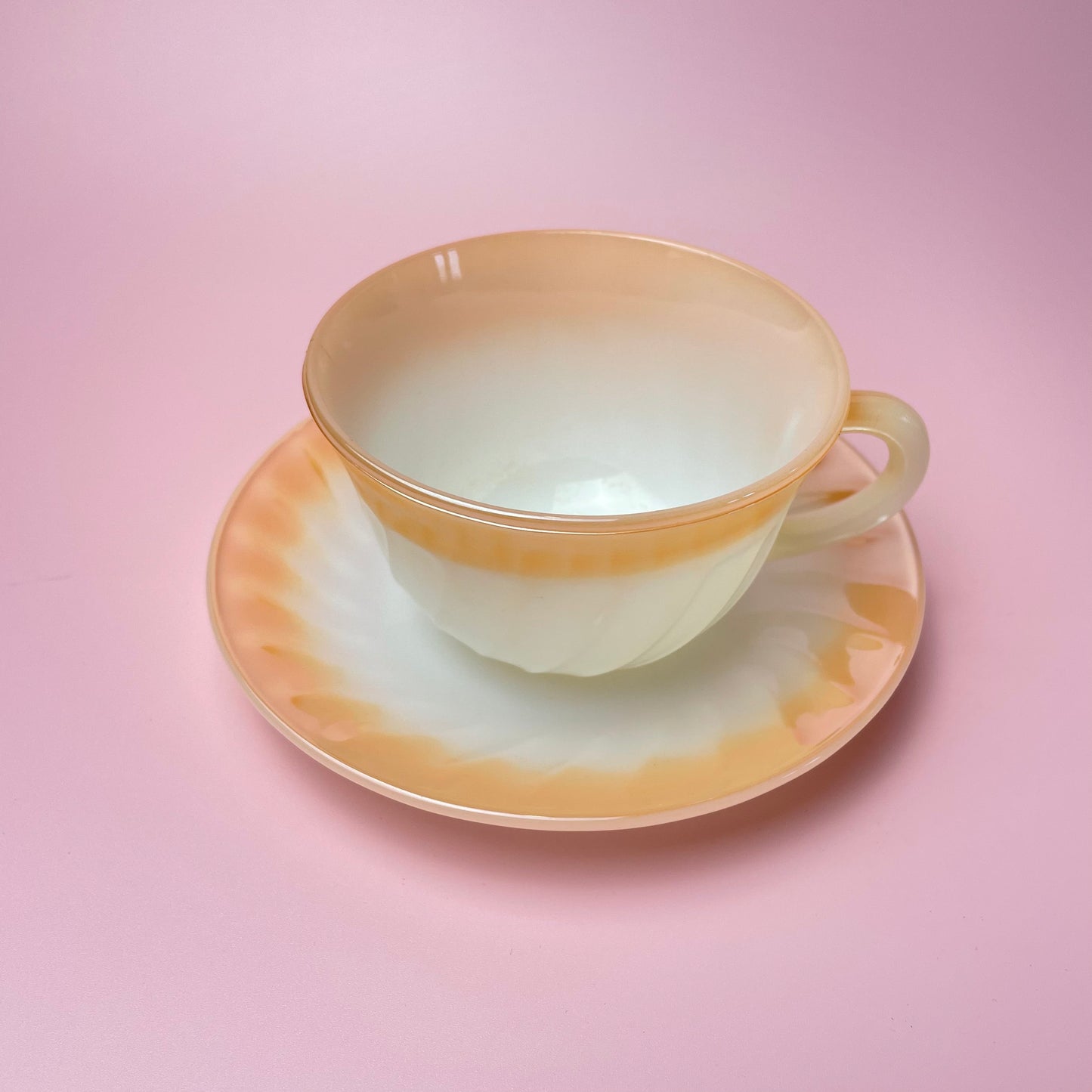 Fire King Grill Peach & White Lustre Tea Cup & Saucer  (Singles)