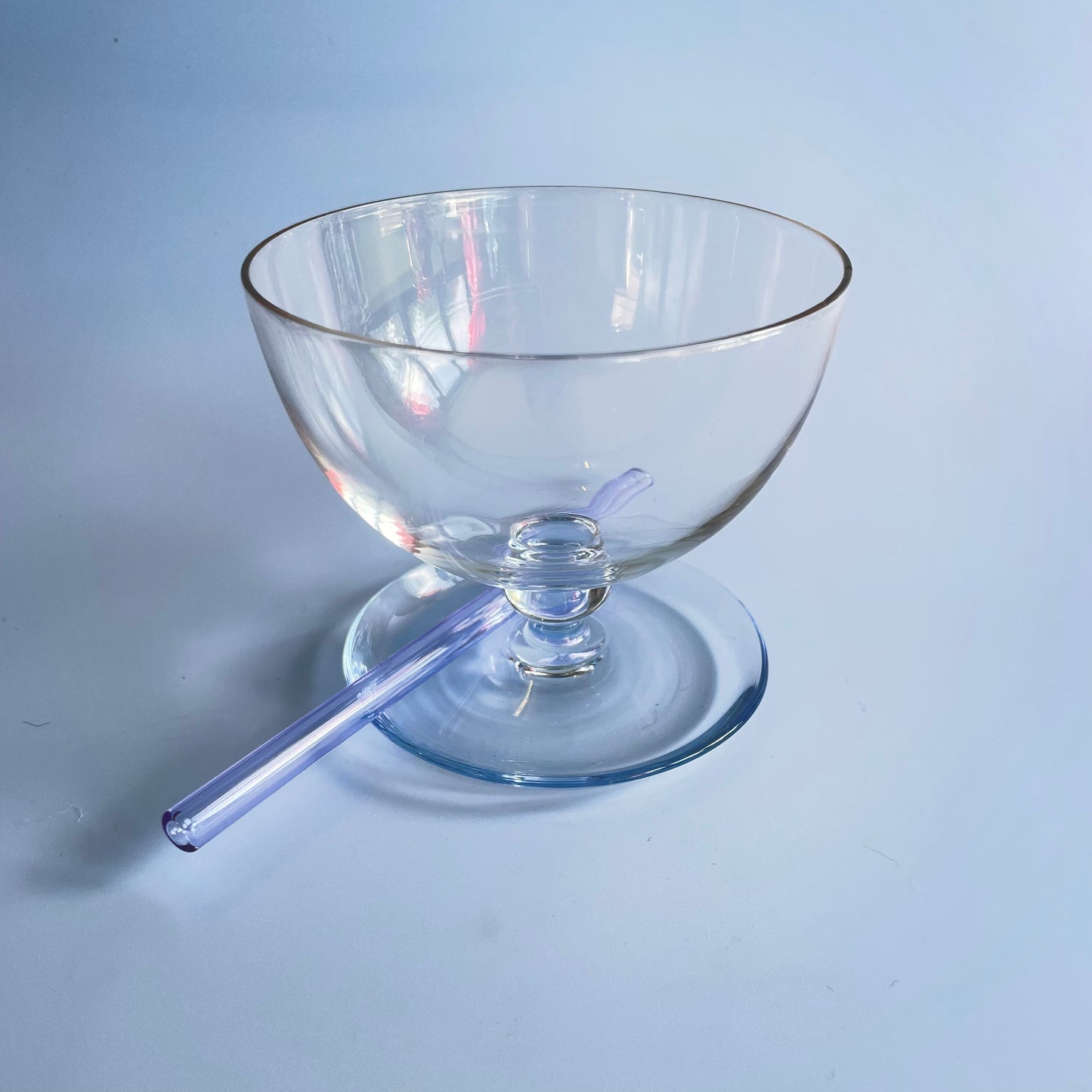 Light Blue Tinted Vintage Sundae Glasses With Drip Tray x 5