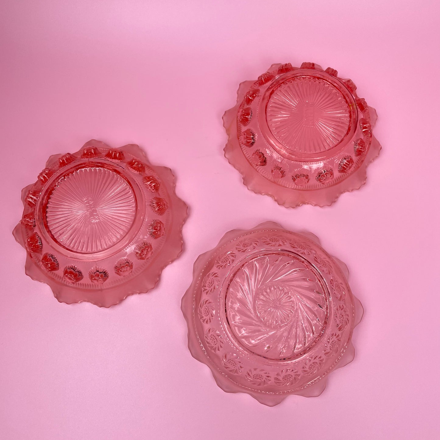 Pink Slumped Vintage Glass Bowls x 3