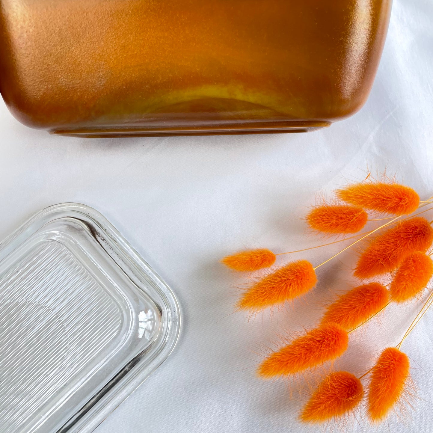 Arcopal Toffee Iridescent Glass Butter Dish