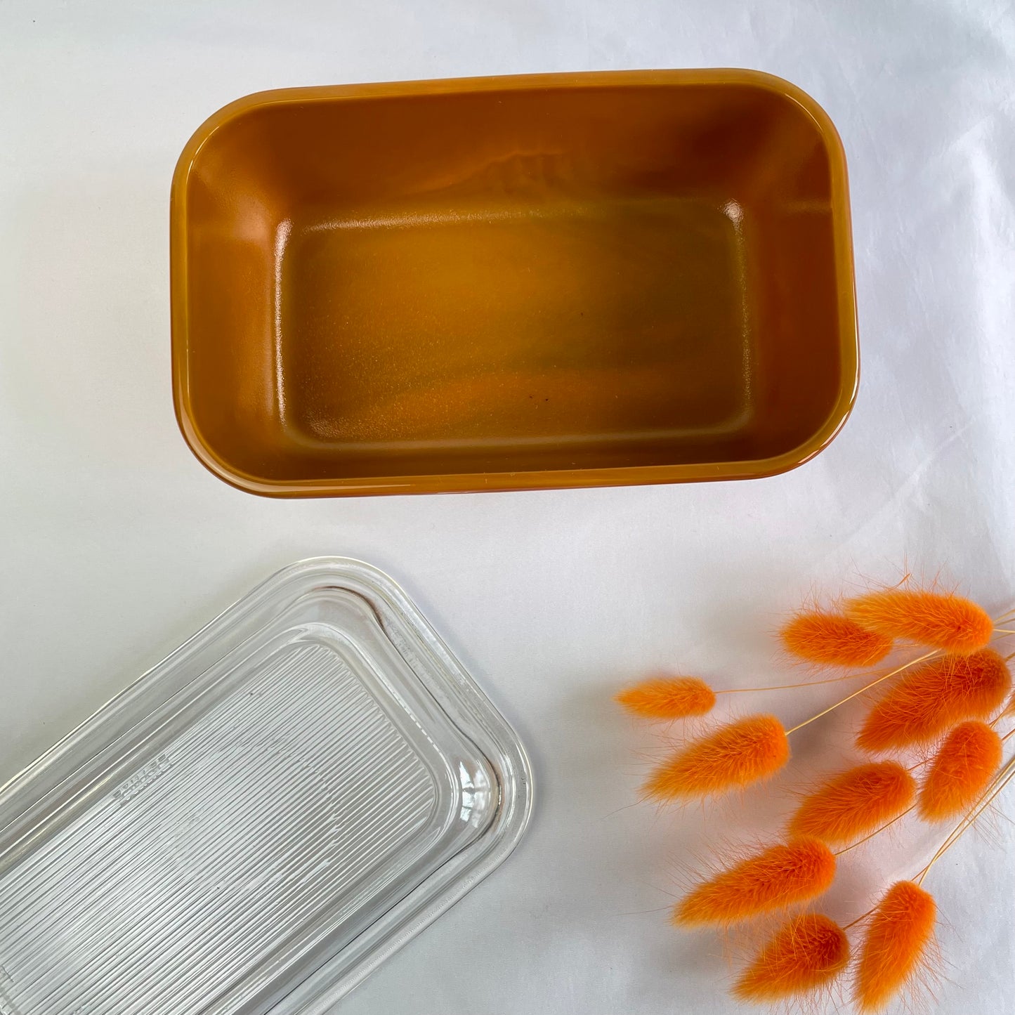 Arcopal Toffee Iridescent Glass Butter Dish