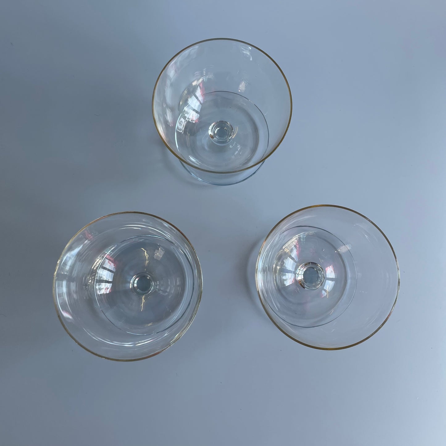 Light Blue Tinted Vintage Sundae Glasses With Drip Tray x 5