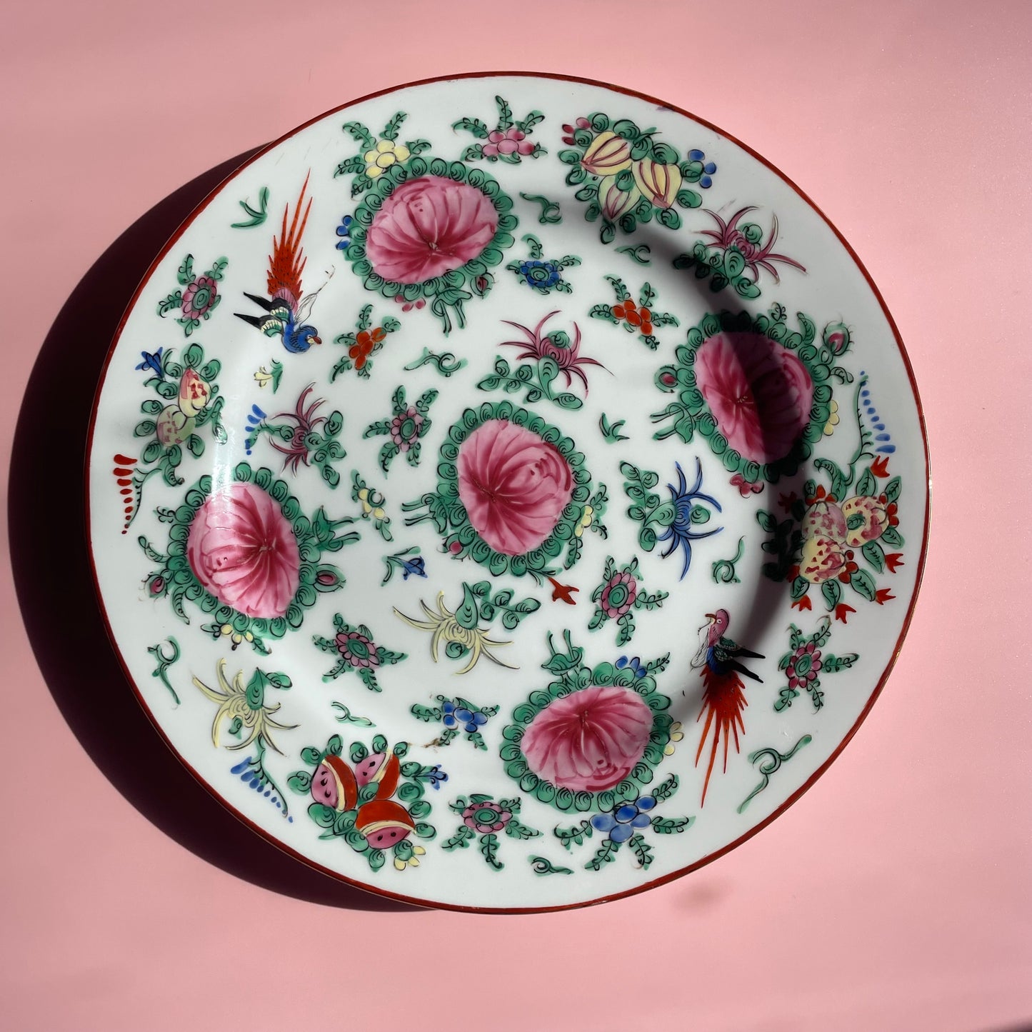 Pink & Green Oriental Plate Medium