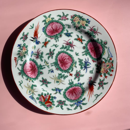 Pink & Green Oriental Plate Medium