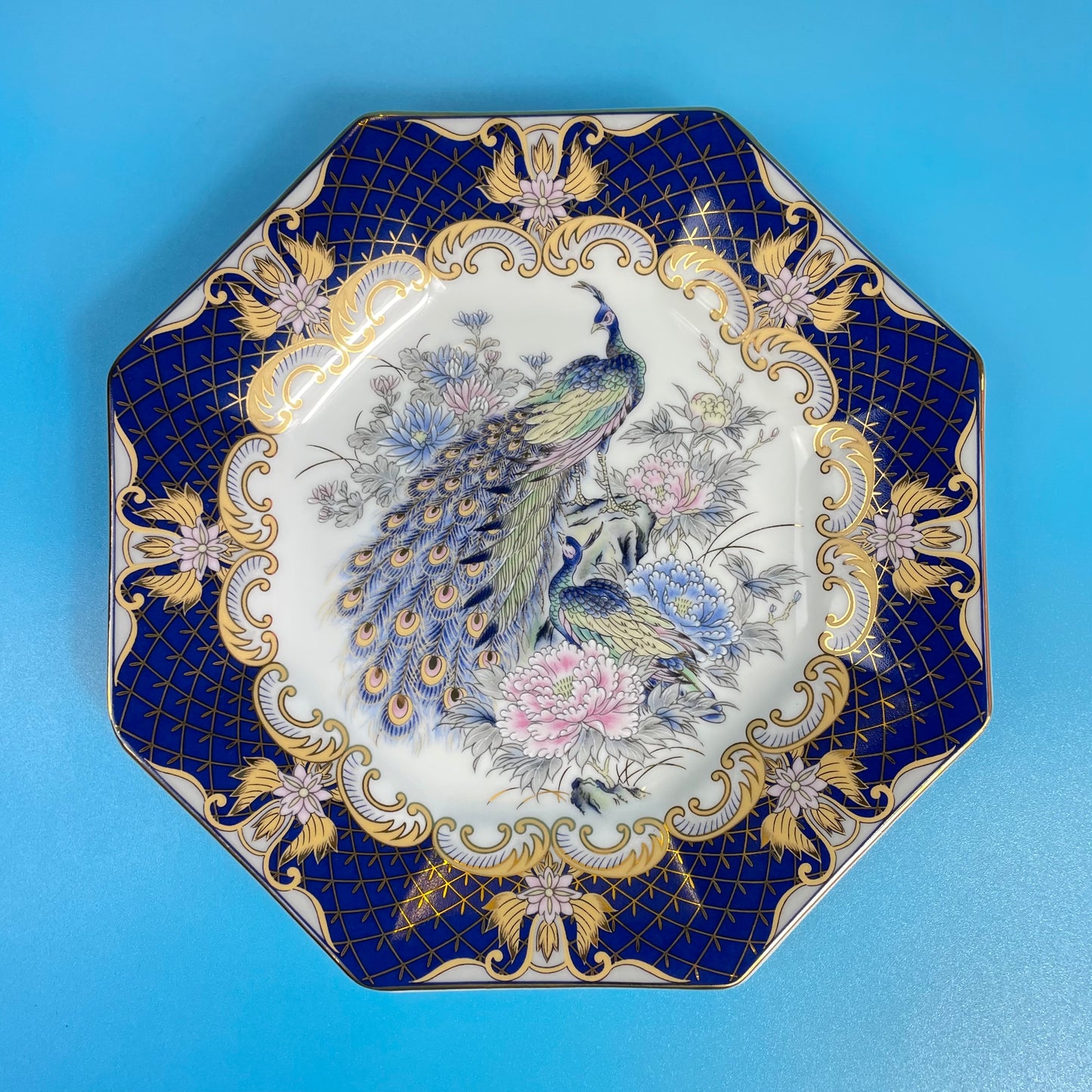 Blue Ceramic Peacock Octagonal Plate