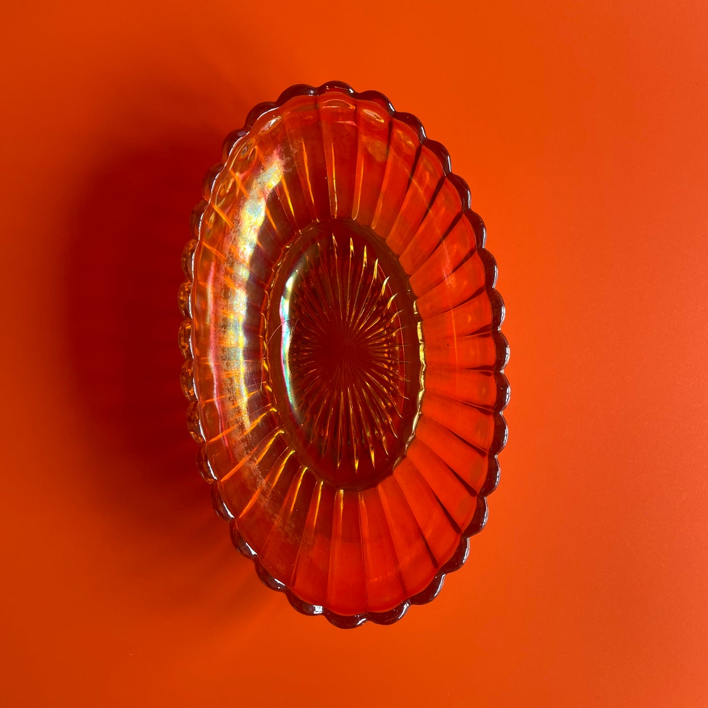 Orange Carnival Glass Bowl Oblong