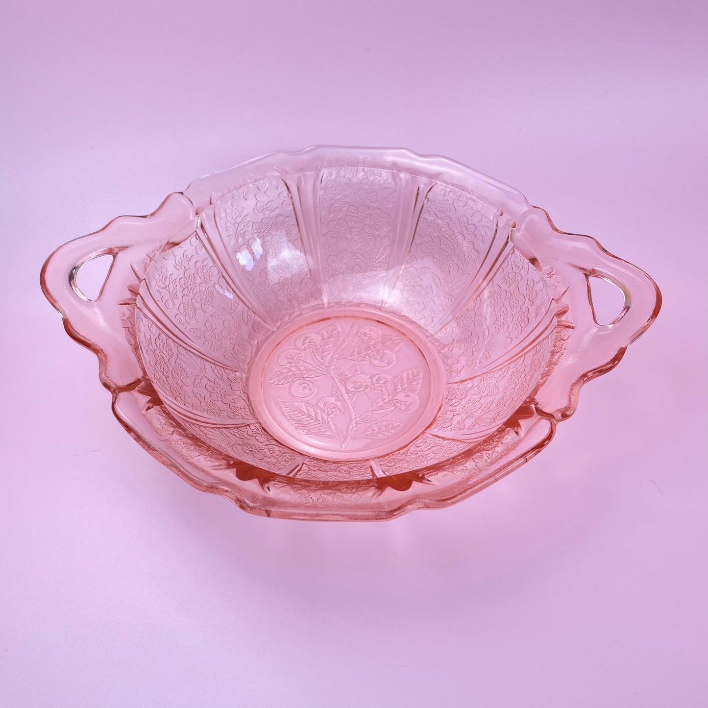 Hazel Atlas Cherry Blossom Serving Bowl With Handles