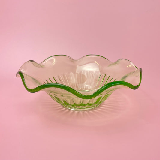 Slumped Bright Green Glass Bowl